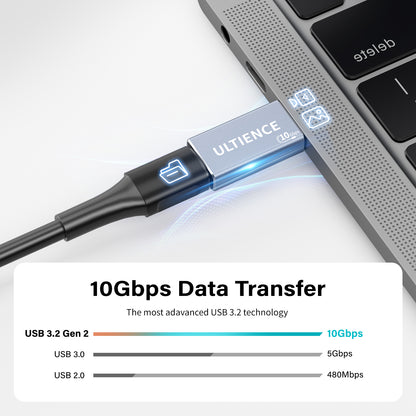 ULTIENCE USB A to USB C Adapter: 10Gbps Both Sides, 60W USB 3.2 Converter, Compatible with Apple/iPhone/Car/Samsung