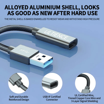 ULTIENCE USB A to USB C Cable Adapter: 10Gbps USB 3.2, 60W Fast Charging, Compatible with Laptops/PCs/Flash Drives